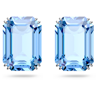Millenia stud earrings, Octagon cut crystals, Blue, Rhodium plated swarovski millenia stud earrings octagon cut crystals blue rhodium plated