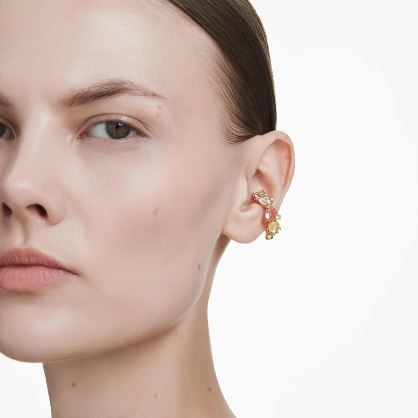 swarovski gema ear cuff  single  mixed cuts  multicolored  gold tone plated