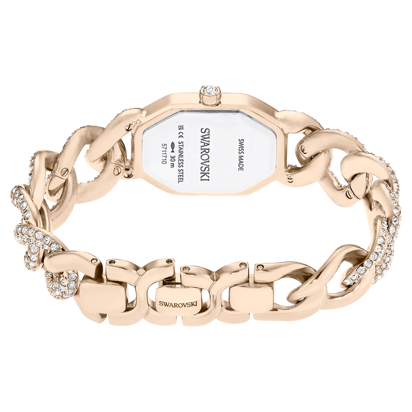 swarovski dextera chain watch  swiss made  crystal bracelet  white  champagne gold tone finish