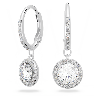 swarovski angelic drop earrings  round cut  white  rhodium plated