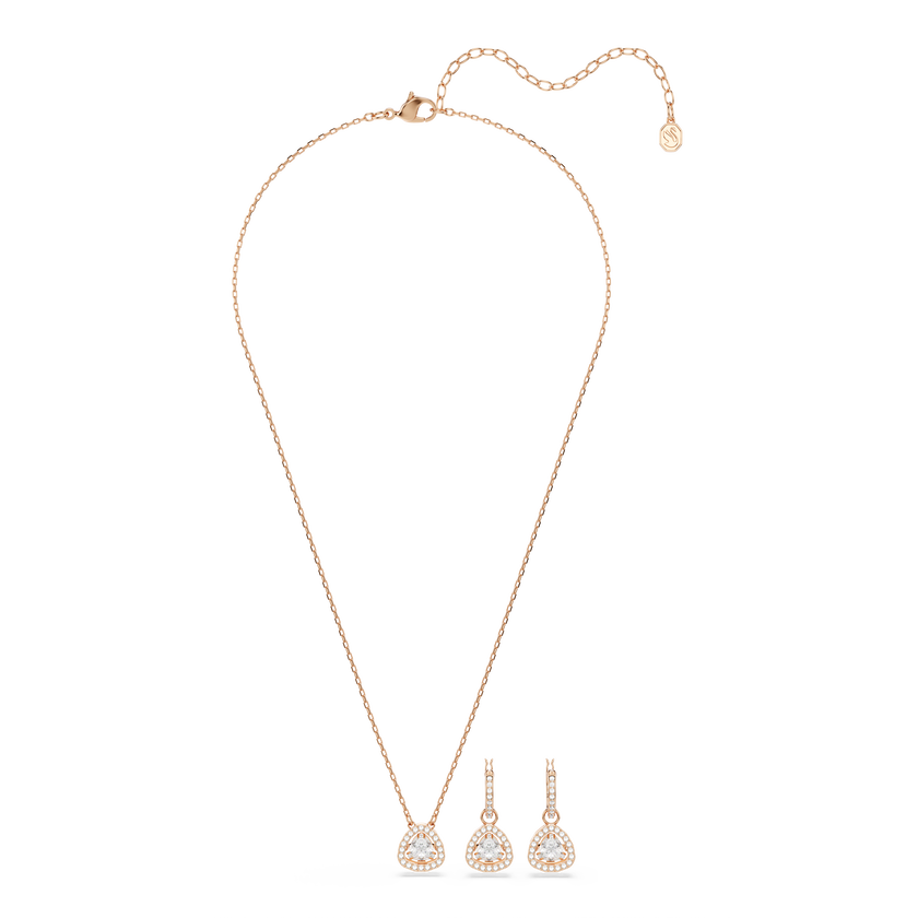 swarovski una angelic set  set  2   triangle cut  pink  18k rose gold finish