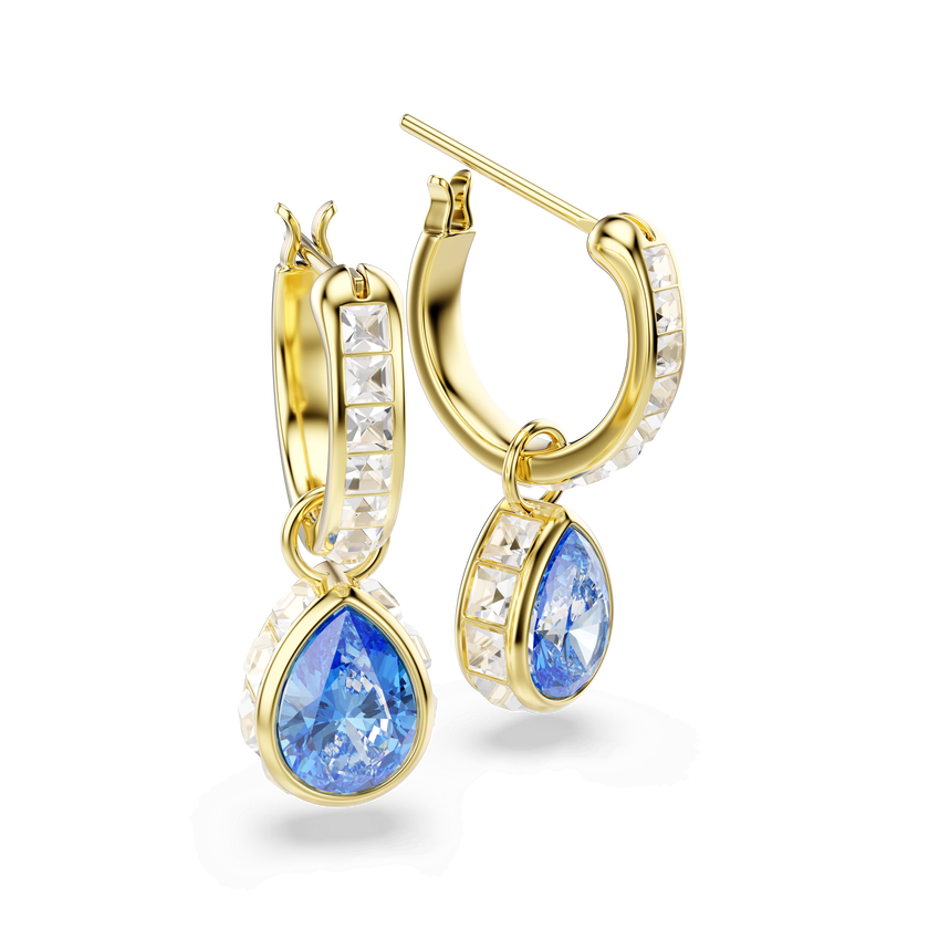 swarovski chroma drop earrings  pear cut  blue  18k gold finish