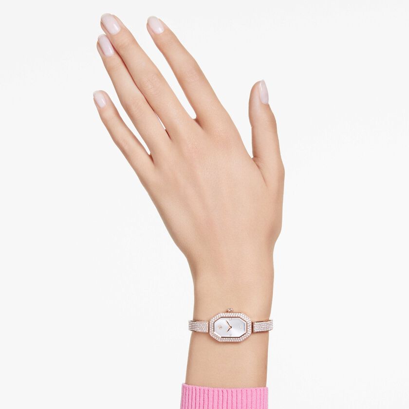 swarovski dextera bangle watch  swiss made  metal bracelet  gold tone  champagne gold tone finish