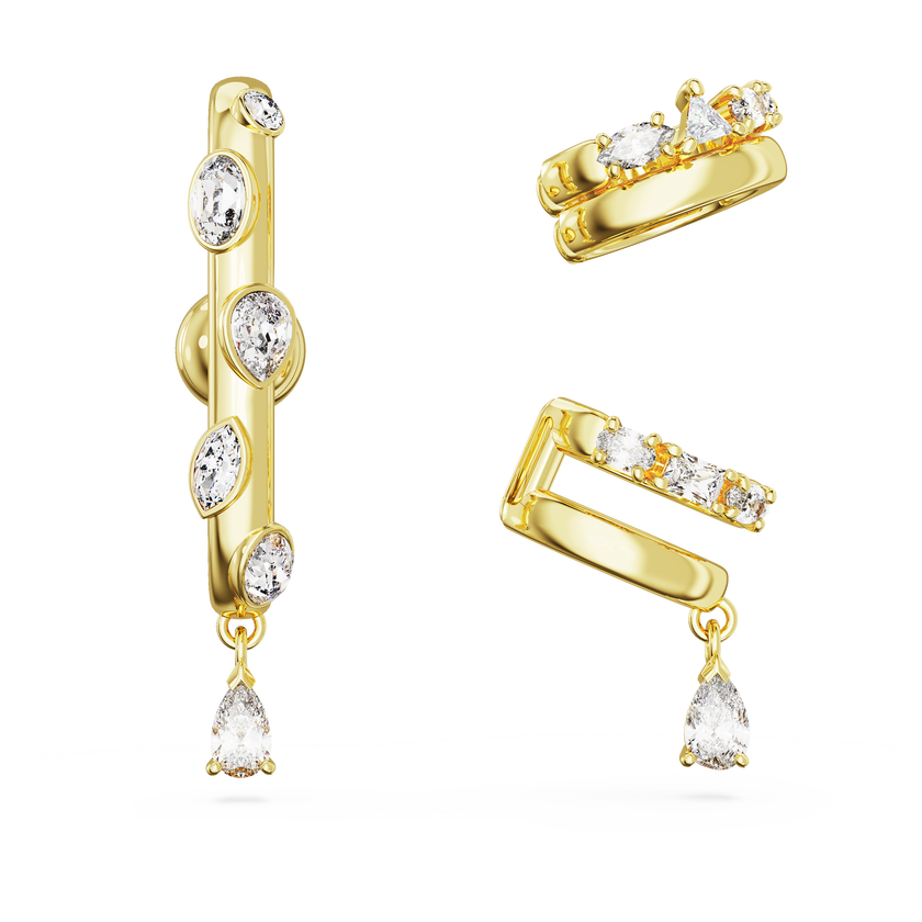 swarovski imber ear cuff  set  3   mixed cuts  white  gold tone plated