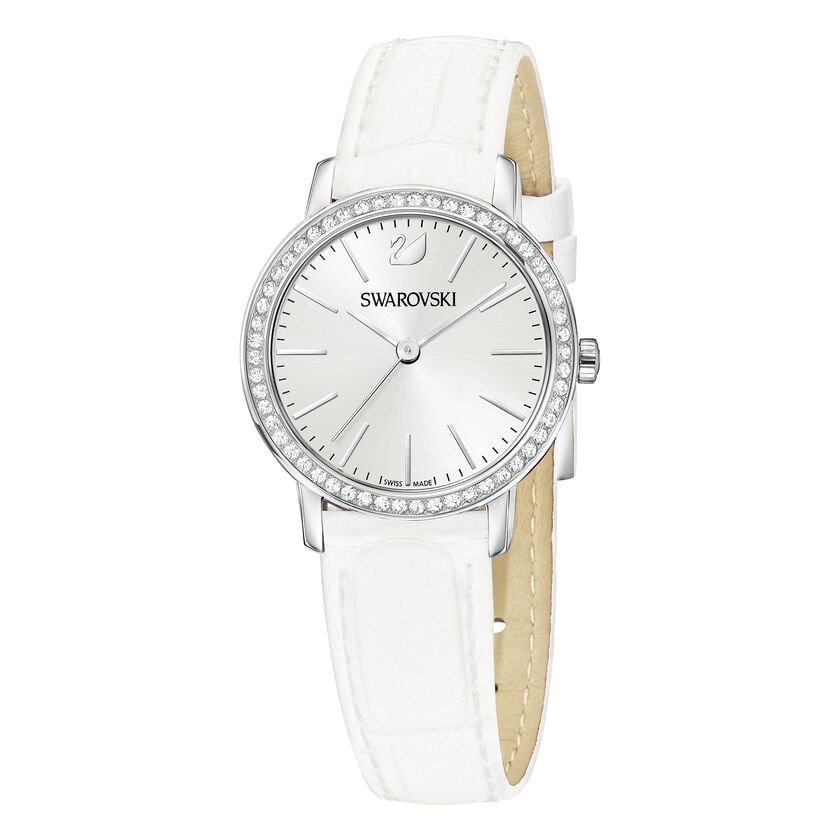 Graceful Mini Watch, Leather strap, White, Stainless steel
