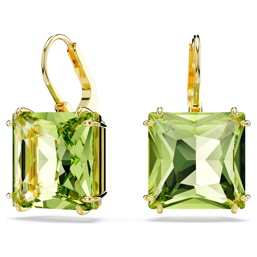 swarovski millenia earrings  square cut crystal  green  gold tone plated