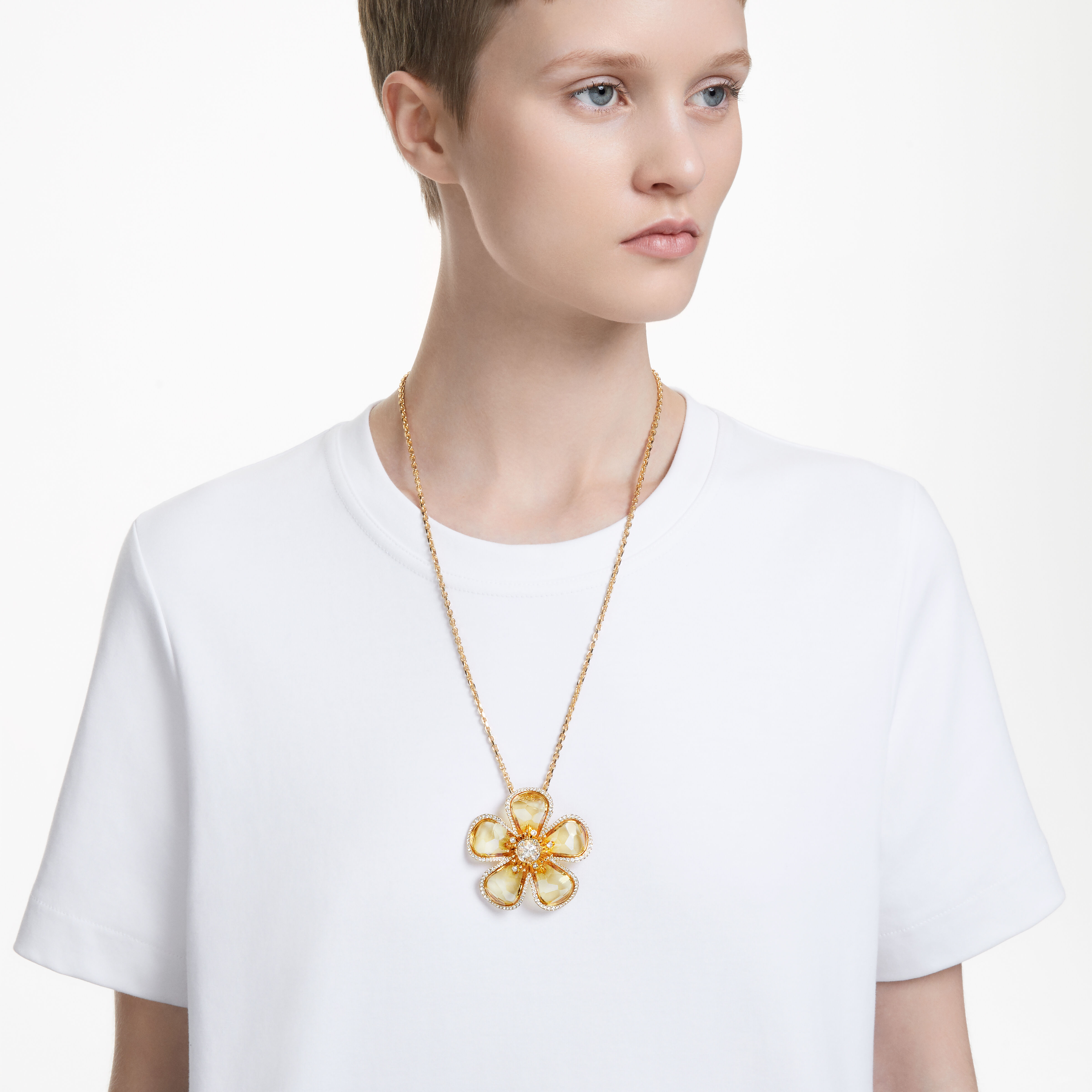 Buy Swarovski Florere necklace Flower Yellow Gold tone plated