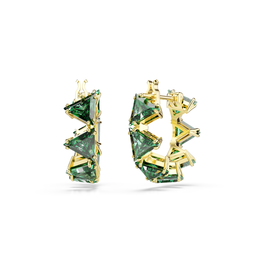 swarovski matrix hoop earrings  triangle cut  triangle  mini  green  gold tone plated