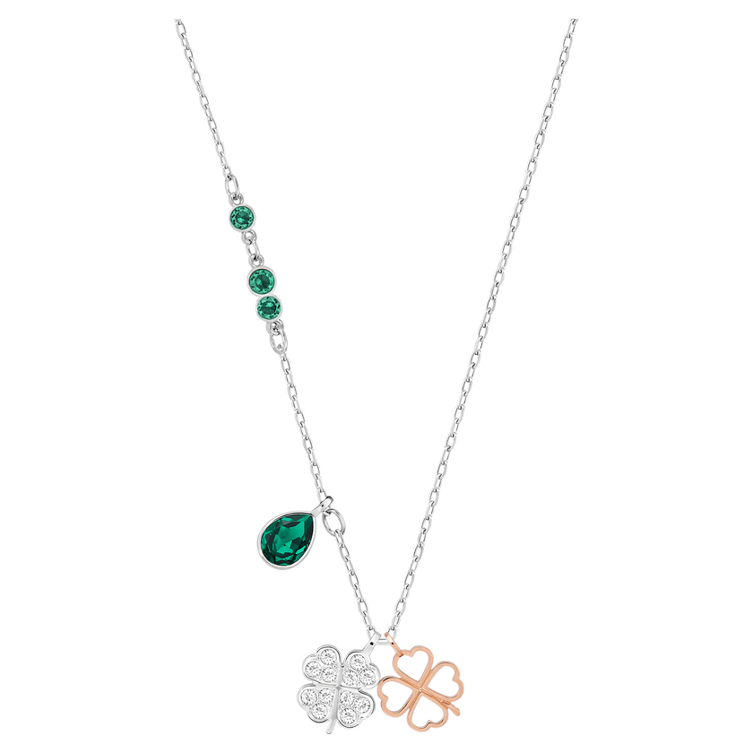swarovski symbolic pendant  clover  green  mixed metal finish