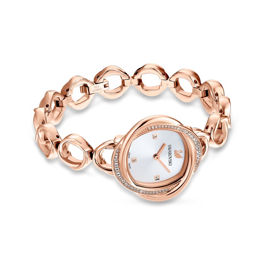 Crystal Flower Watch, Metal bracelet, Rose gold tone, Rose-gold tone PVD