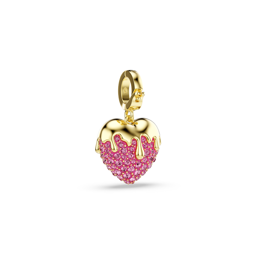 swarovski idyllia charm  round cut  heart  pink  gold tone plated