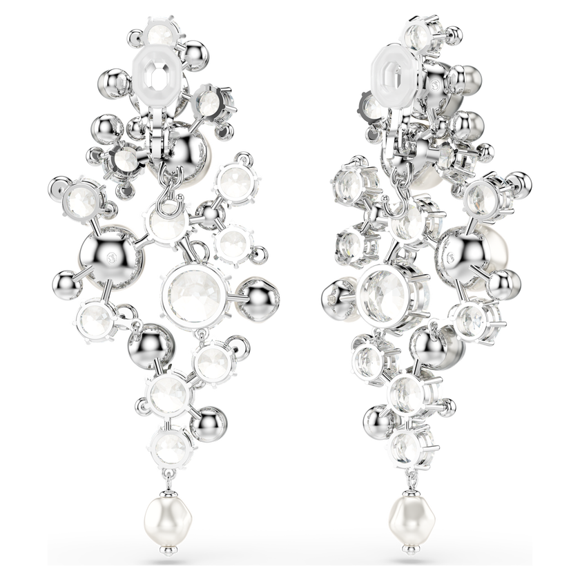 swarovski constella earrings  crystal pearl  round cut  white  rhodium plated