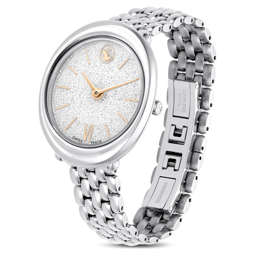 swarovski imber oval watch  swiss made  metal bracelet  silver tone  stainless steel