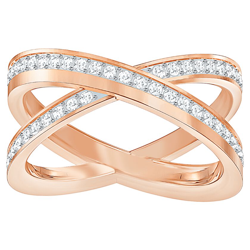 Delta Cross Ring, White, Rose-gold tone plated