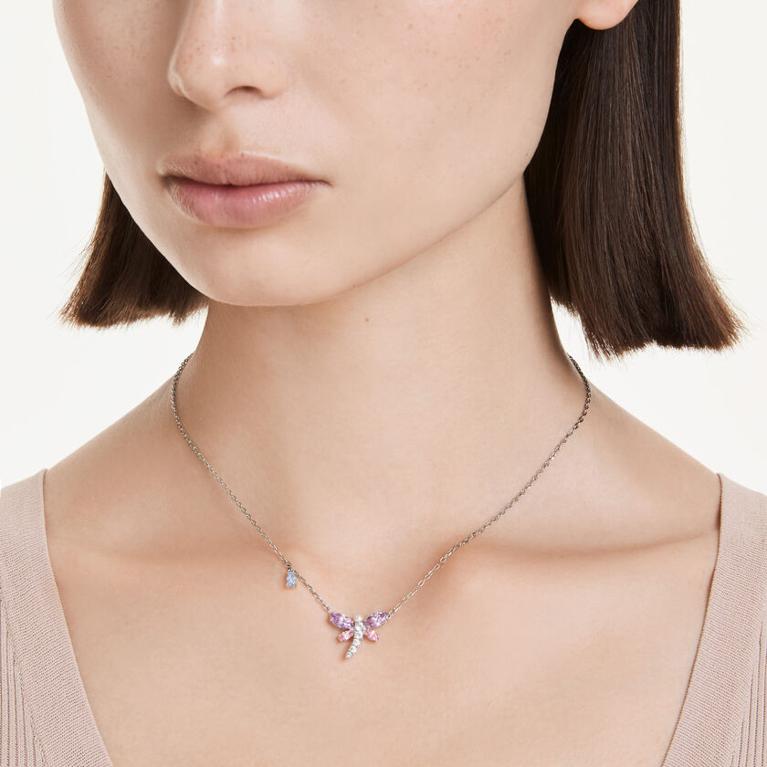 ariana grande x swarovski pendant  mixed cuts  dragonfly  multicolored  rhodium plated
