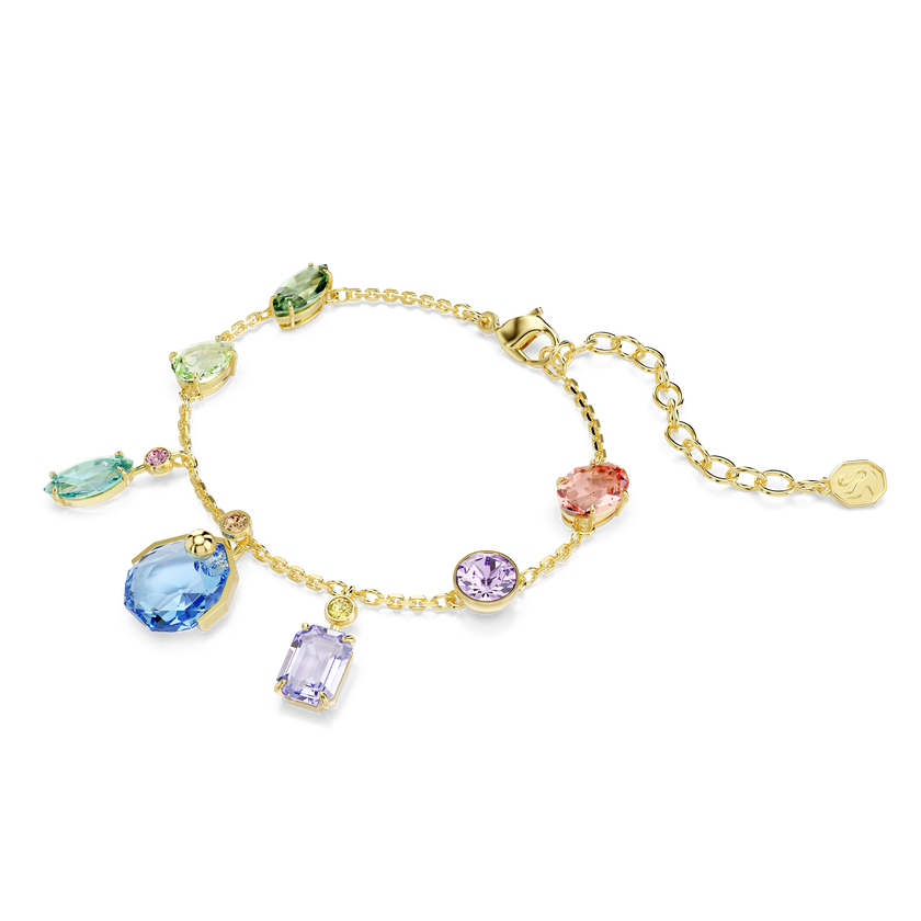 swarovski gema bracelet  mixed cuts  dangling crystals  multicolored  gold tone plated