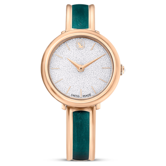 swarovski crystalline bangle watch swiss made metal bracelet green rose gold tone finish