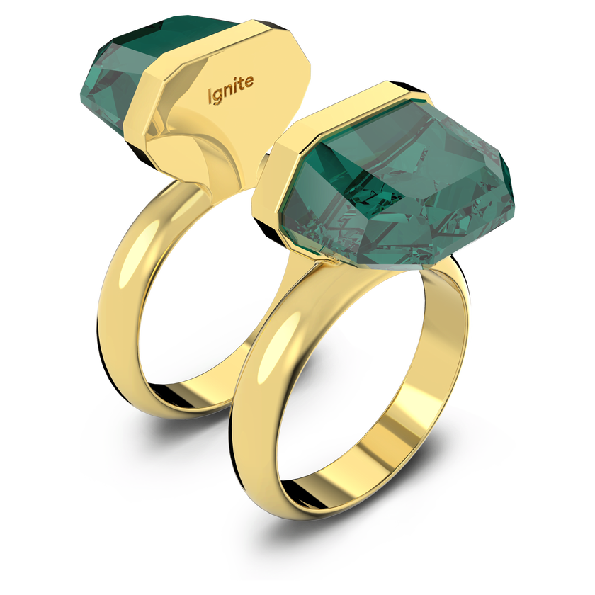 swarovski lucent ring   magnetic  green  gold tone plated