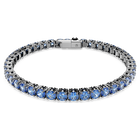 swarovski matrix tennis bracelet  round cut  blue  ruthenium plated