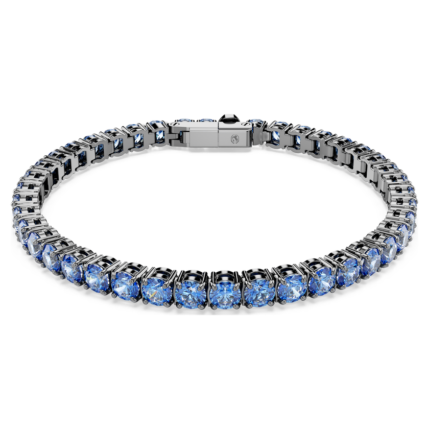 swarovski matrix tennis bracelet  round cut  blue  ruthenium plated