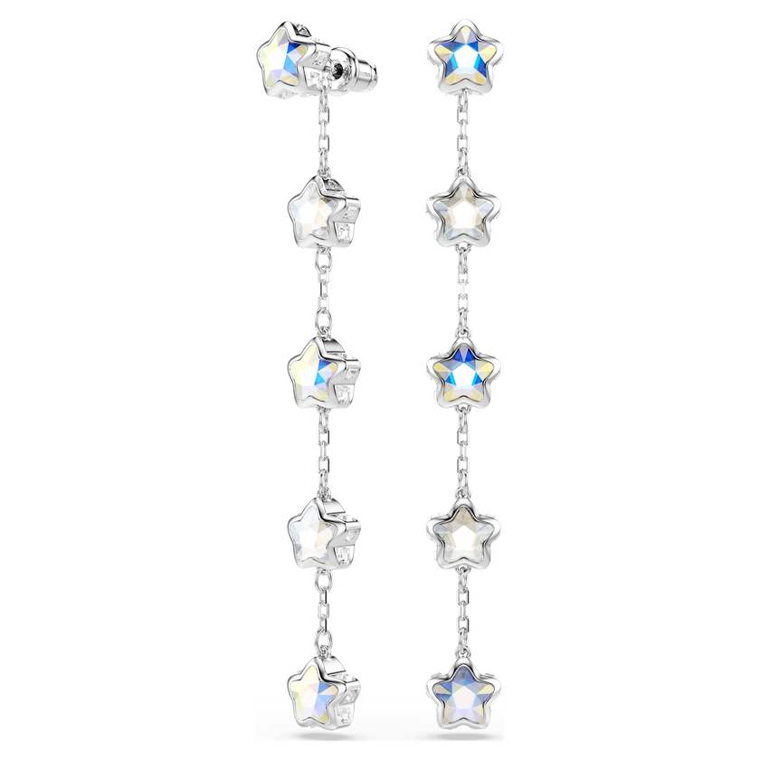 swarovski chroma earrings  mixed cuts  star  white  rhodium plated