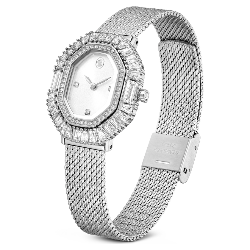 swarovski matrix octagon watch  metal bracelet  silver tone  stainless steel