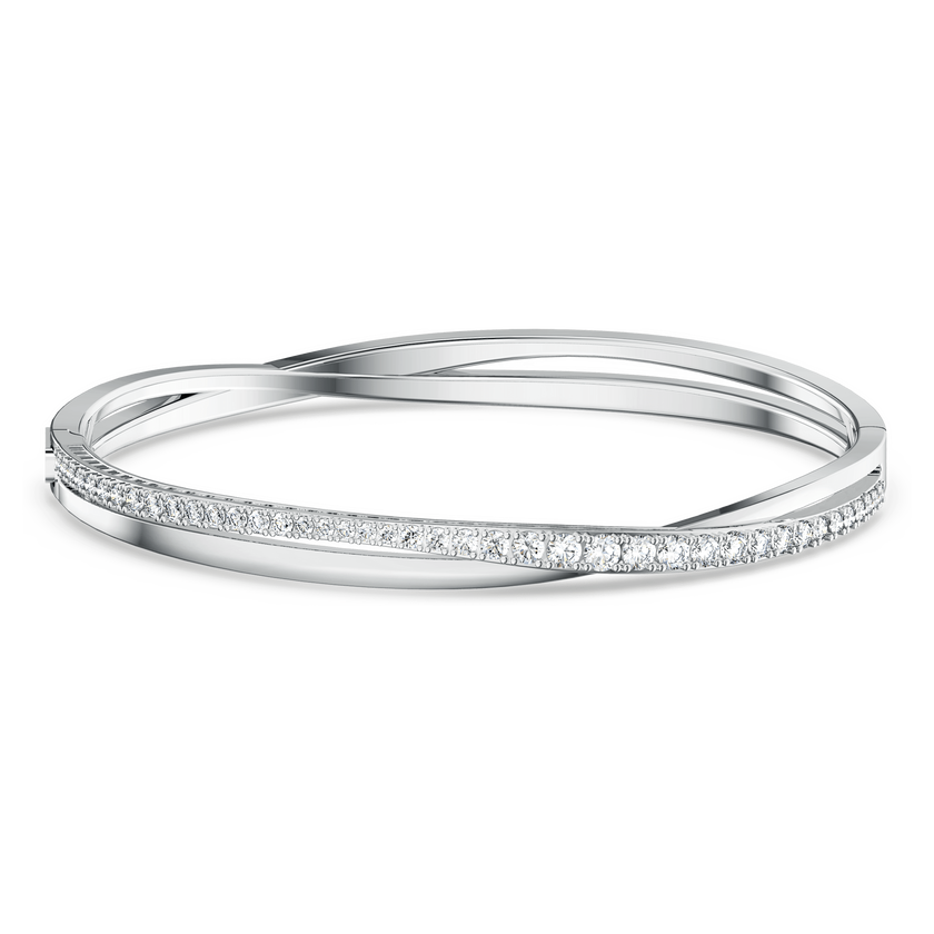 swarovski hyperbola bangle  round cut  white  rhodium plated