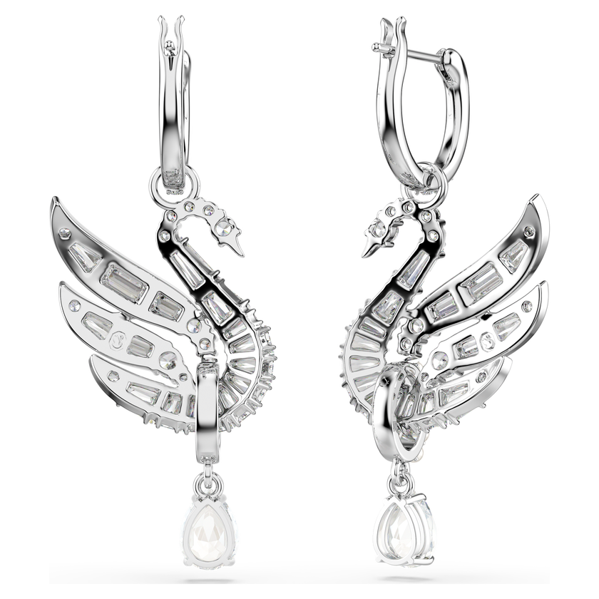 swarovski swan vienna earrings  swan  white  rhodium plated