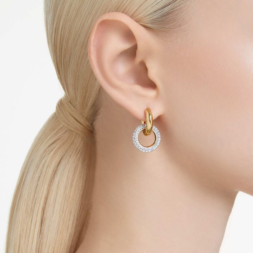 swarovski dextera hoop earrings  interlocking loop  white  gold tone plated