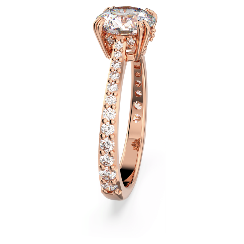swarovski stilla cocktail ring  round cut  pav   white  18k rose gold finish