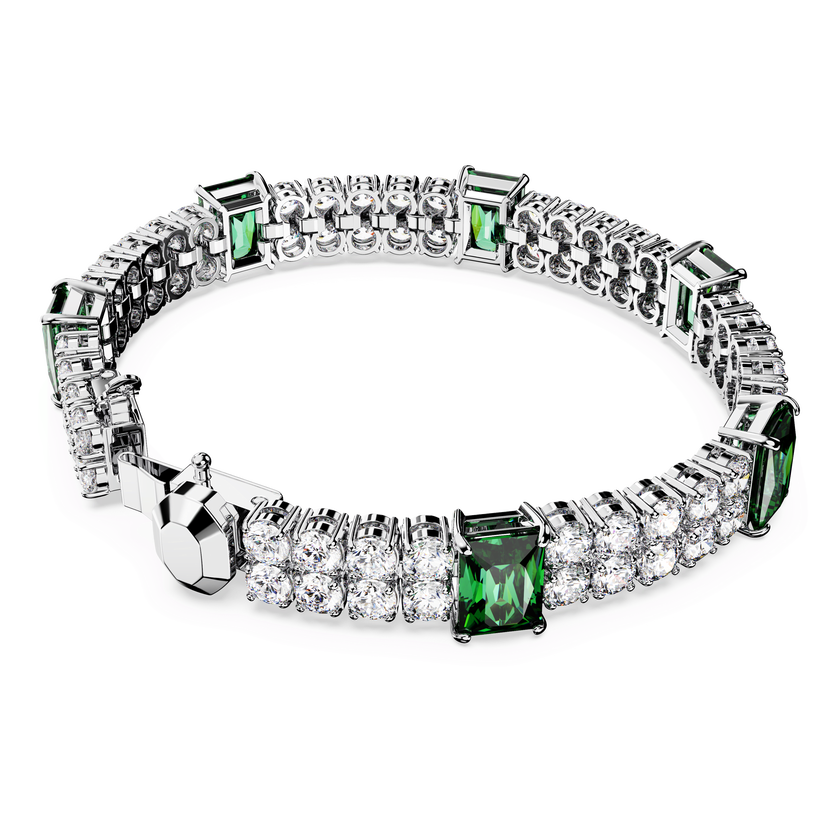 swarovski matrix tennis bracelet  mixed cuts  green  rhodium plated