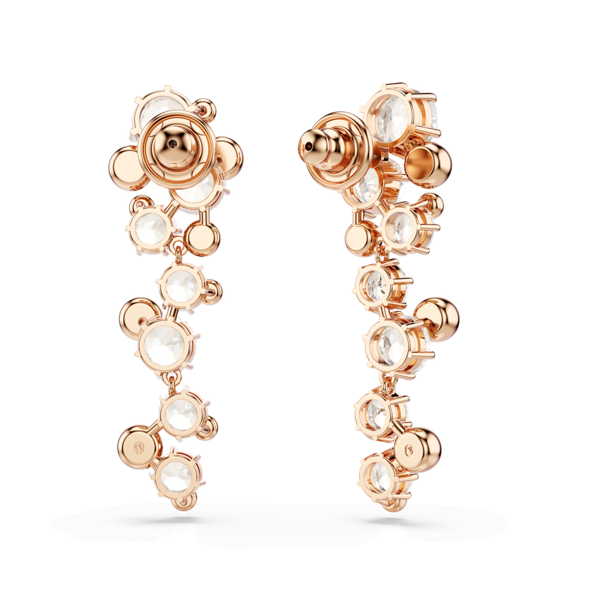 swarovski constella earrings  round cut  white  18k rose gold finish