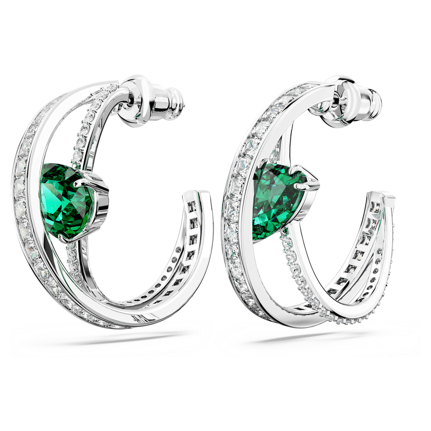 swarovski hyperbola hoop earrings  carbon neutral zirconia  mixed cuts  green  rhodium plated
