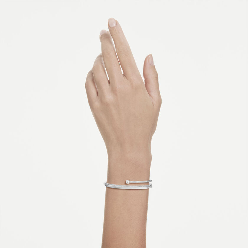 swarovski fresh bangle  round cut  white  rhodium plated
