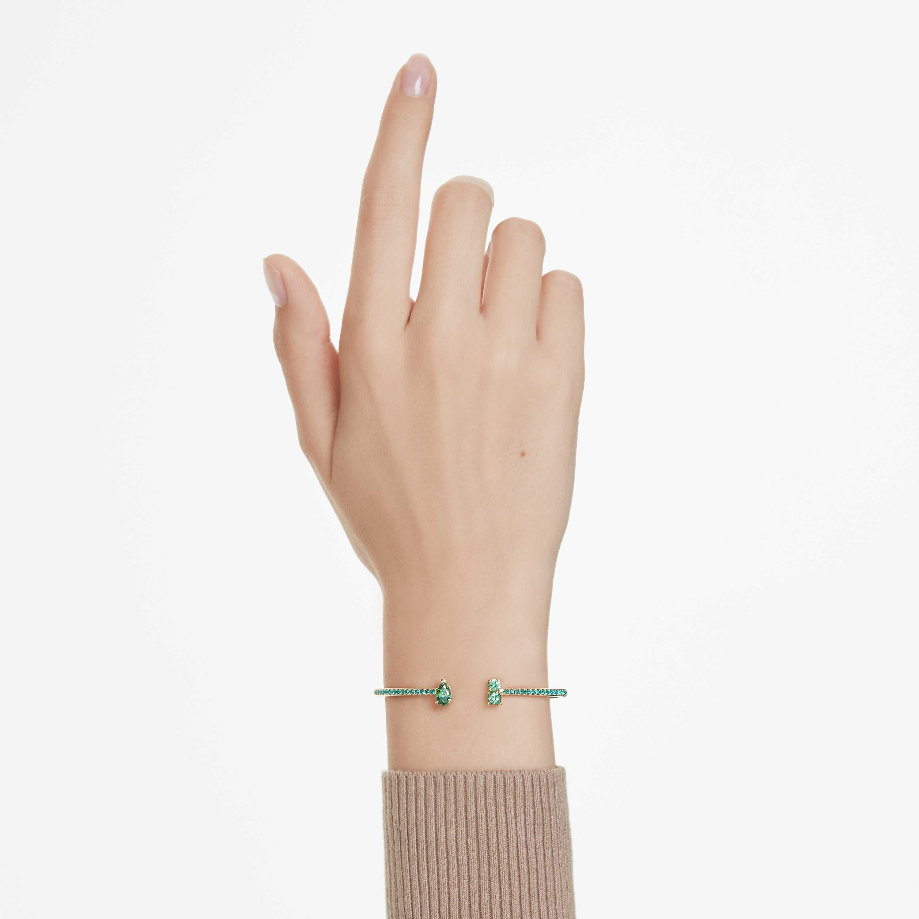 swarovski matrix cuff  mixed cuts  green  gold tone plated