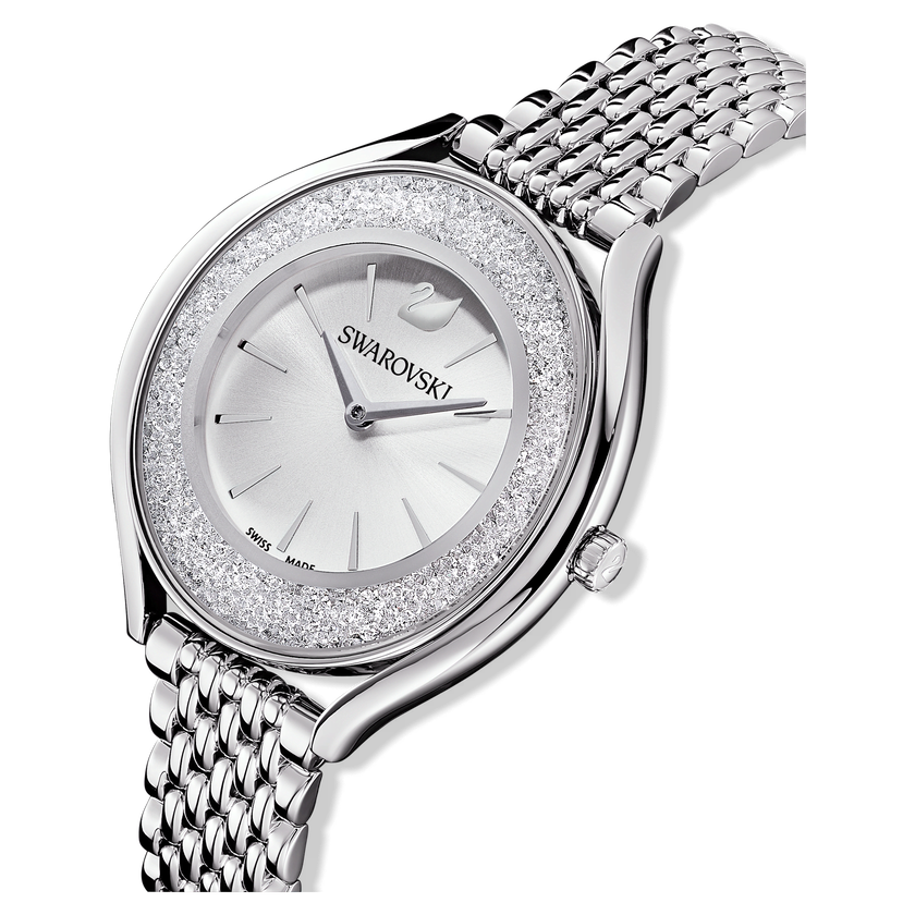 swarovski crystalline aura watch  swiss made  metal bracelet  silver tone  stainless steel