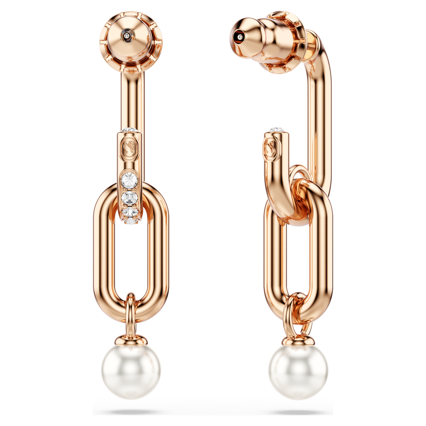 swarovski constella drop earrings  crystal pearl  round cut  white  rose gold tone plated