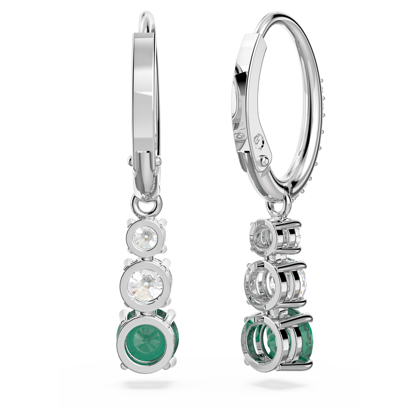 swarovski attract trilogy hoop earrings  round cut  green  rhodium plated