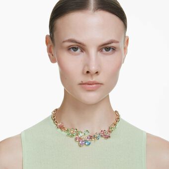 swarovski idyllia necklace  mixed cuts  flower  multicolored  gold tone plated