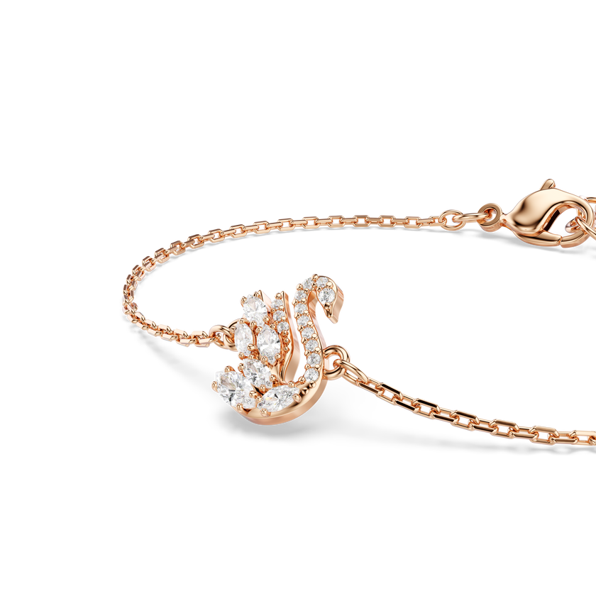 swarovski swan bracelet  mixed cuts  swan  white  rose gold tone plated