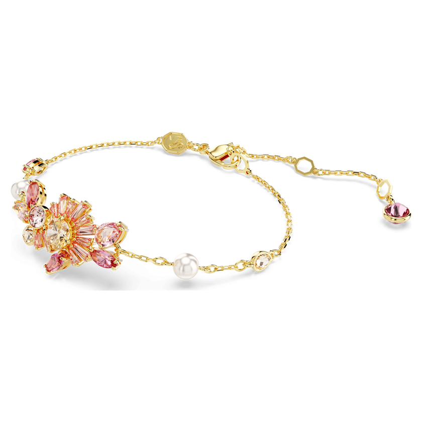 swarovski gema bracelet  mixed cuts  flower  pink  gold tone plated