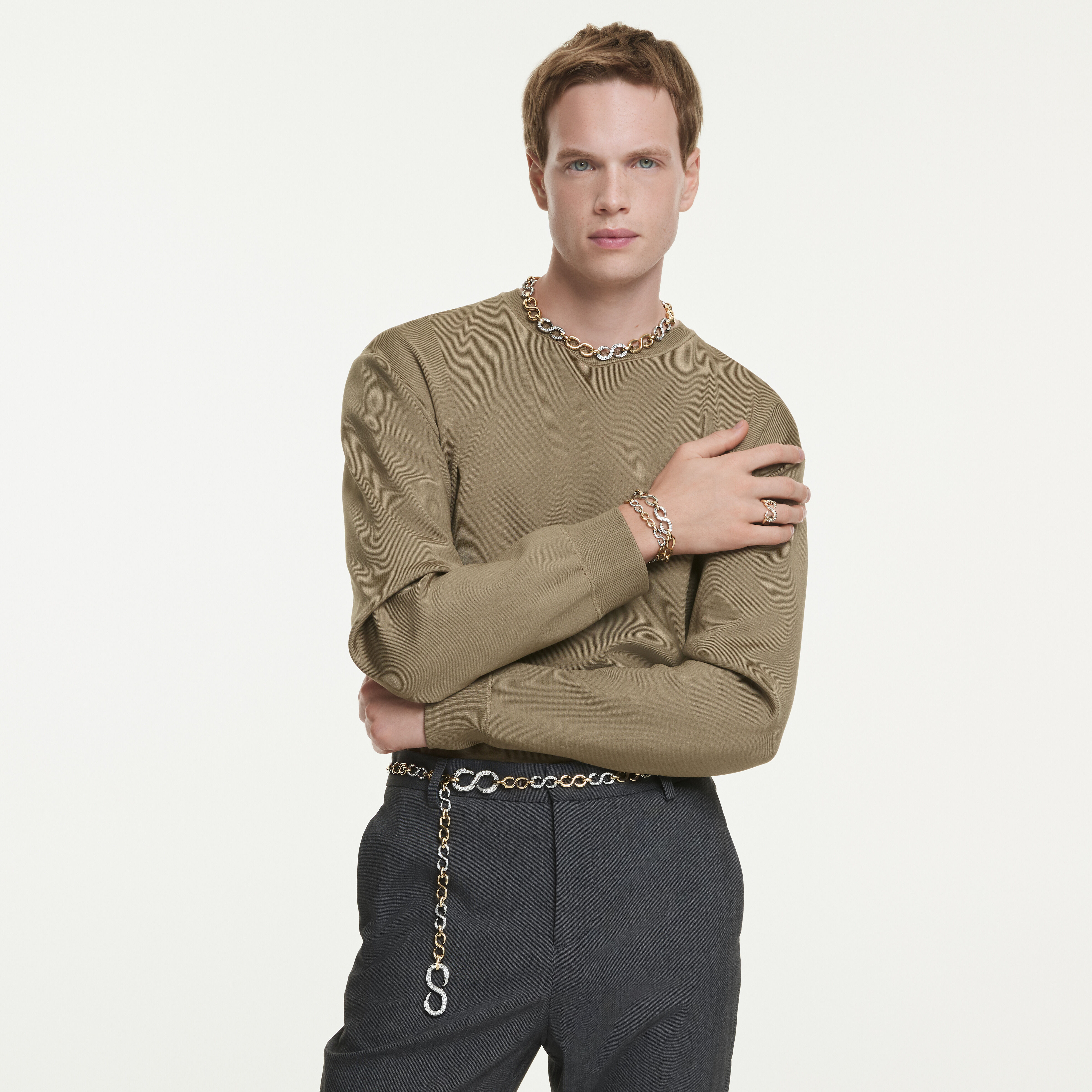 swarovski dextera bracelet  round cut  t bar  white  mixed metal finish