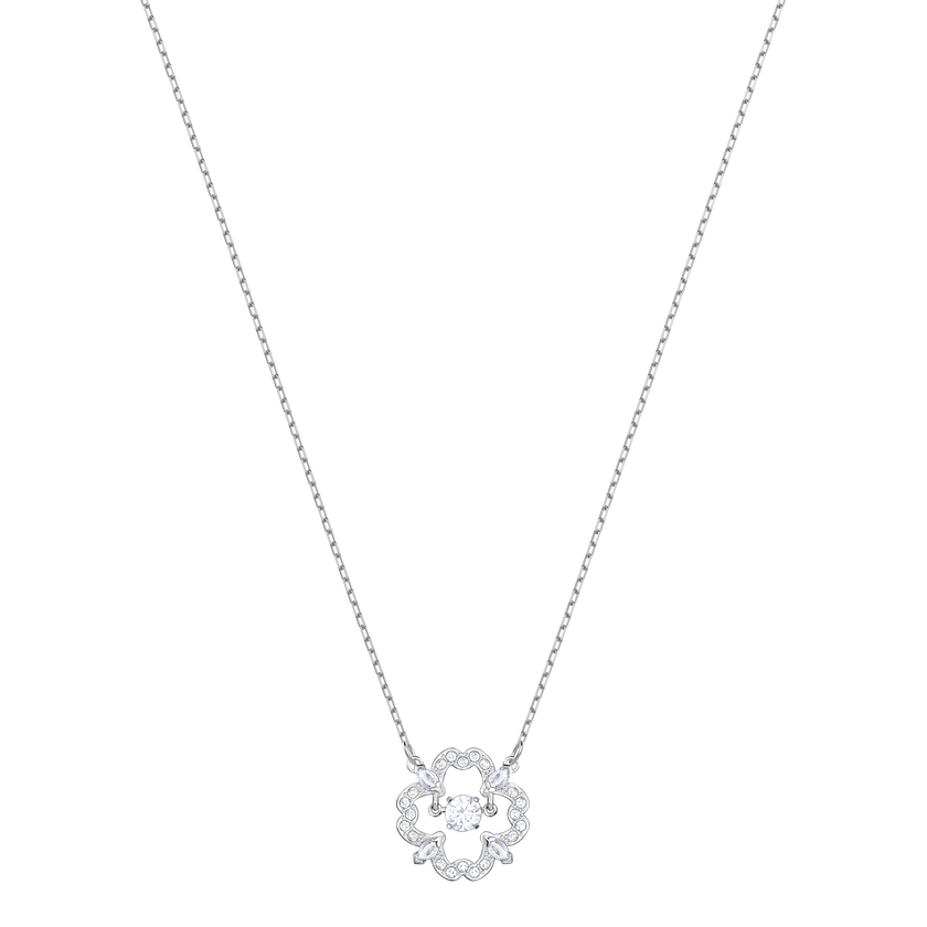 Sparkling Dance Flower Necklace, White, Rhodium Plating