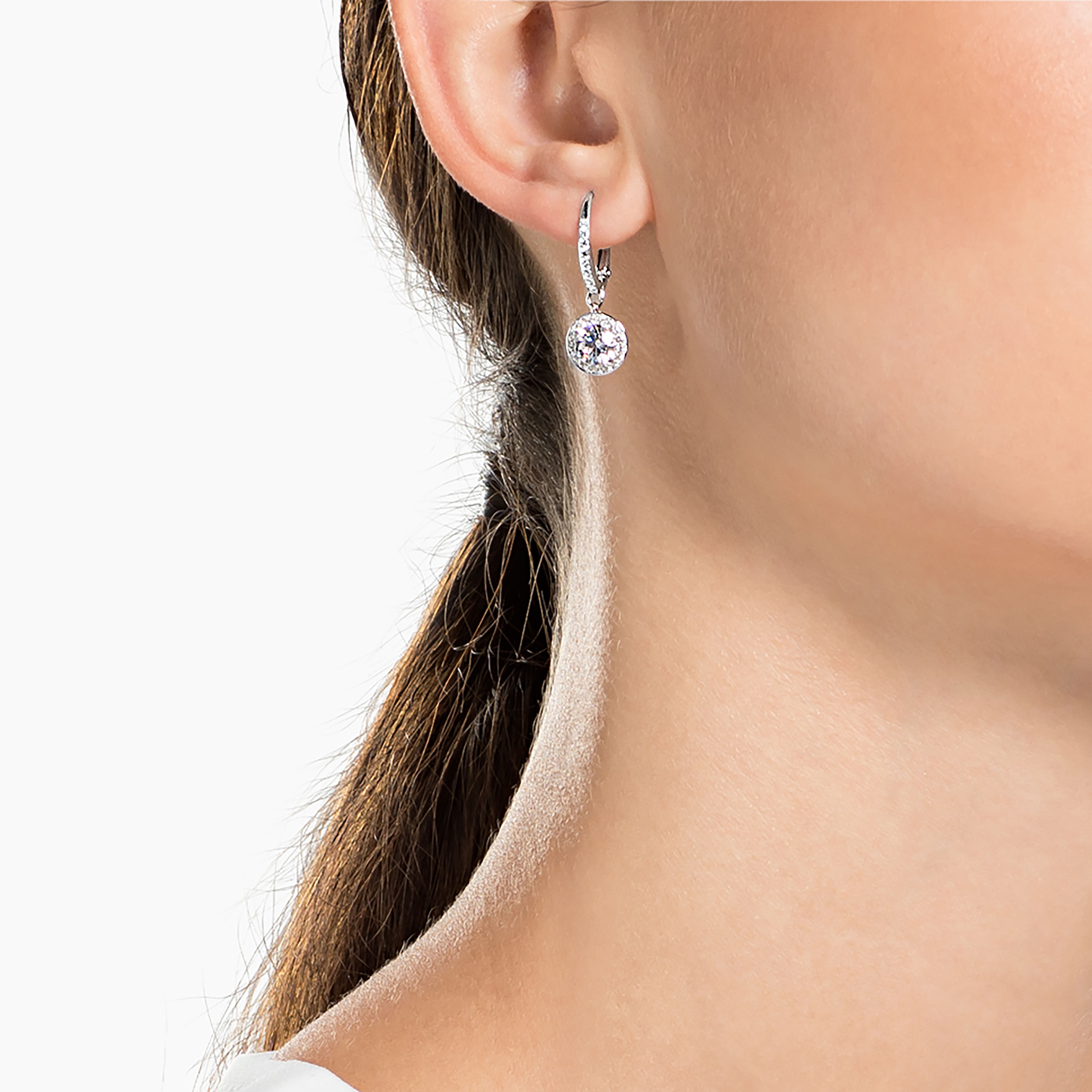 Buy Swarovski Angelic drop earrings Round cut White Rhodium plated