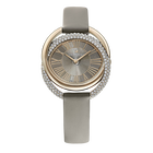 Duo Watch, Leather Strap, Gray, Champagne-gold tone PVD