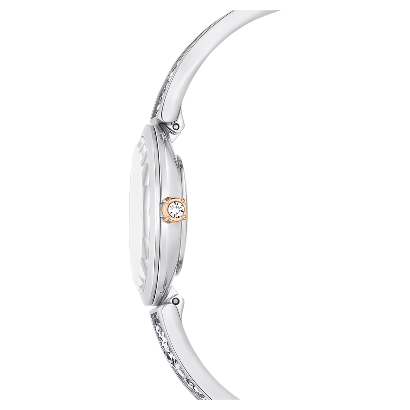 swarovski crystal rock oval watch  swiss made  metal bracelet  white  stainless steel