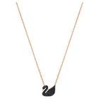 Iconic Swan Pendant, Small, Black, Rose Gold Plated
