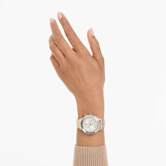 swarovski octea chrono watch  swiss made  metal bracelet  gold tone  champagne gold tone finish