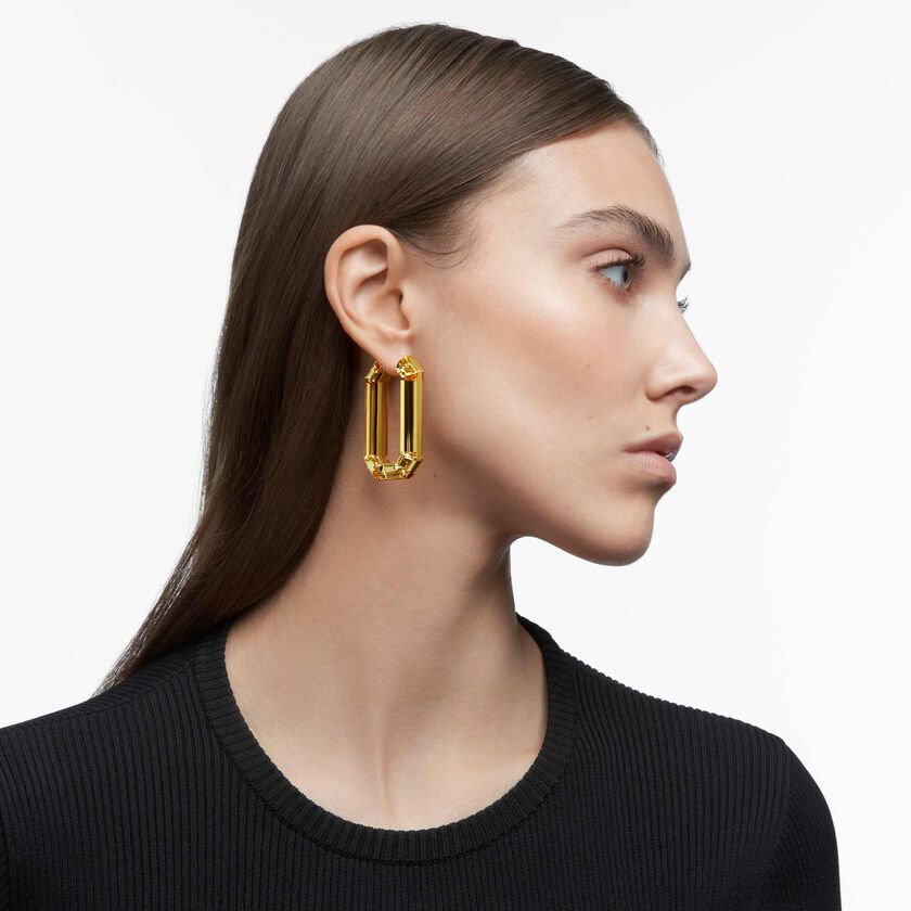 swarovski lucent hoop earrings  statement  octagon shape  yellow