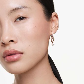 swarovski constella drop earrings  crystal pearl  round cut  white  18k rose gold finish